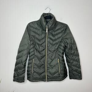 Michael Kors Down-Filled Puffer Jacket Packable Winter Coat Gold Zippers Size S